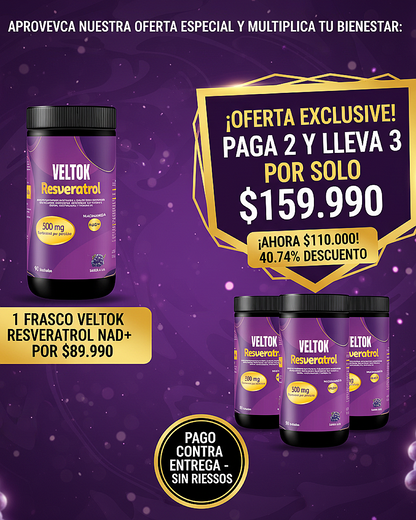 Resveratrol VELTOK + Niacinamida NAD+ Único