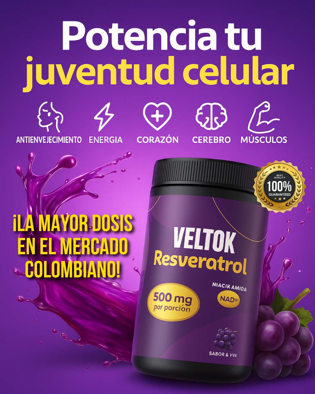 Resveratrol VELTOK + Niacinamida NAD+ Único